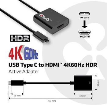 Club 3D aktiver USB Type-C Adapter auf HDMI (Buchse)/4K-60Hz