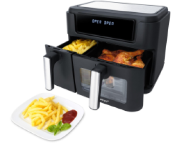 Steba Doppel-Heißluftfritteuse HF 9500 DUO (schwarz, 2.400 Watt, 2 Körbe 6 Liter + 3,5 Liter)